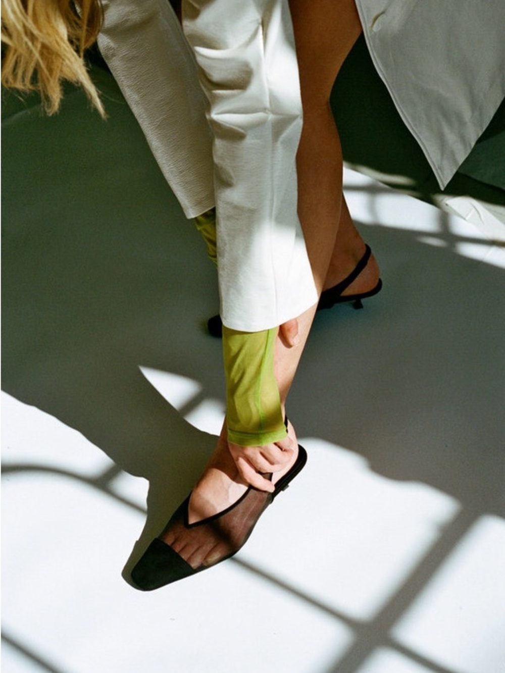 BY FAR Kendall Suede Mesh Slingback Kitten Heels